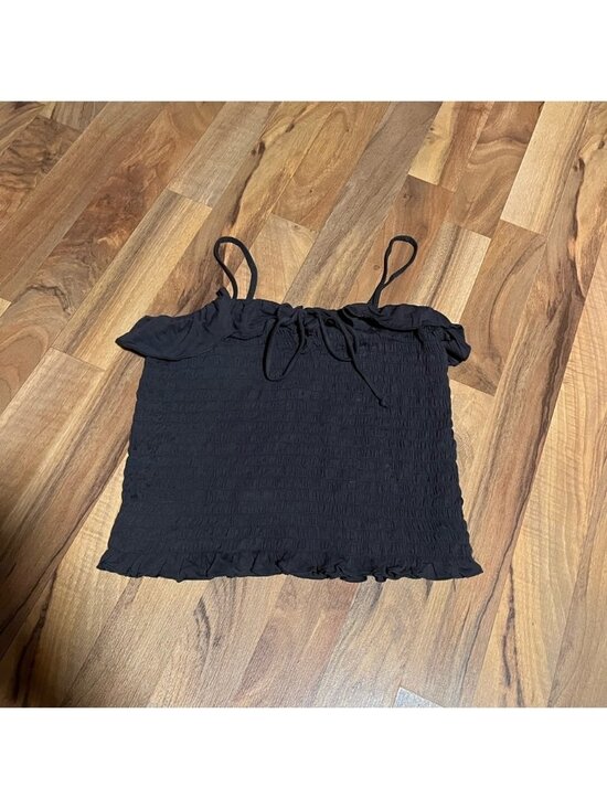 Tops - Dark grey Smocked crop top